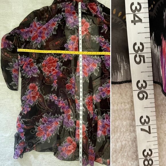 Floral Sheer Long-Sleeve Kimono Open Cardigan Size L Womens by Siasia New York - Picture 8 of 12
